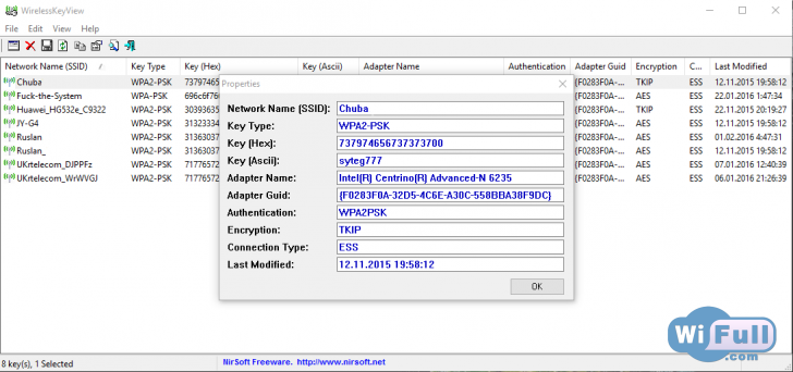 WirelessKeyView для windows